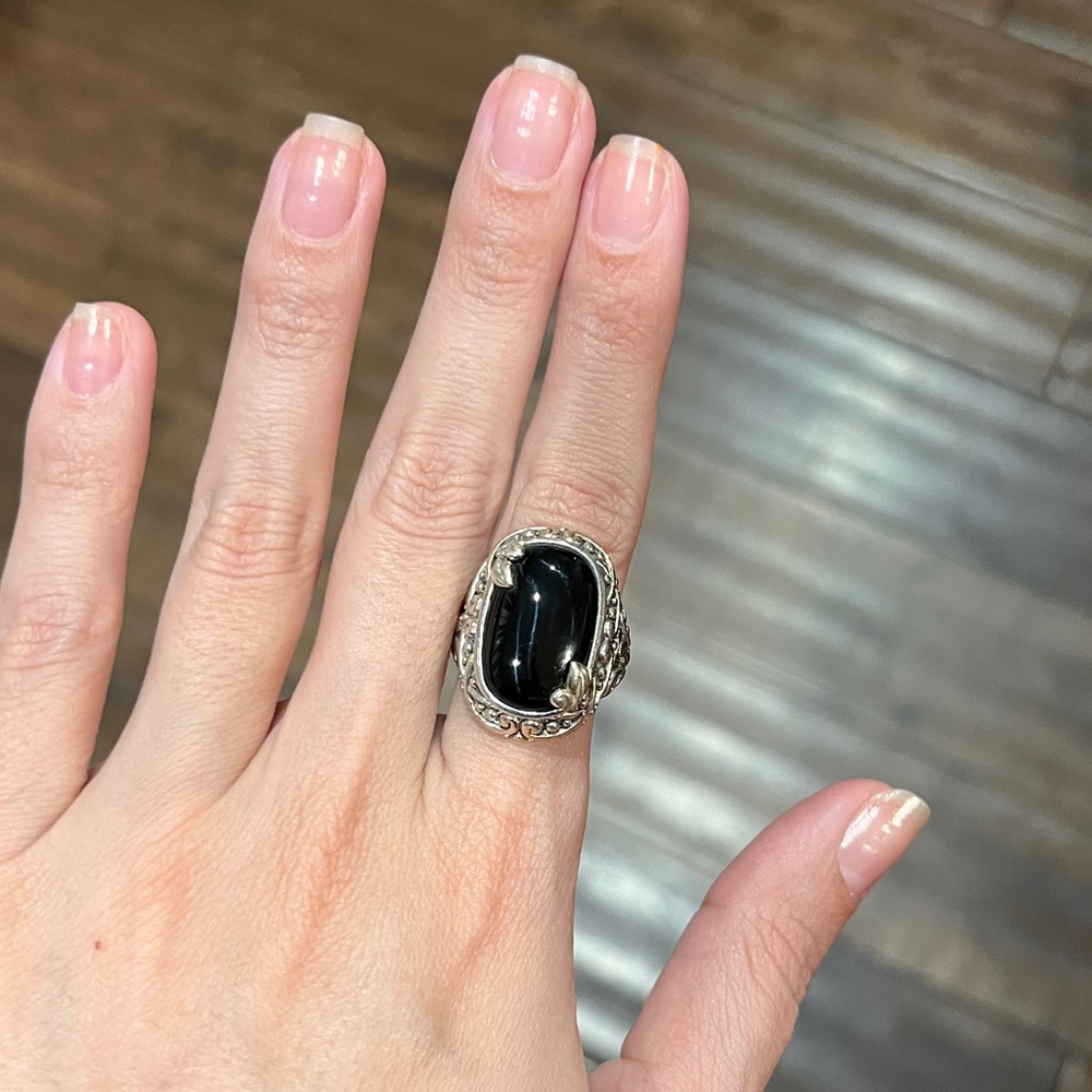 Large Statement Onyx 925 Silver Ring - image 2